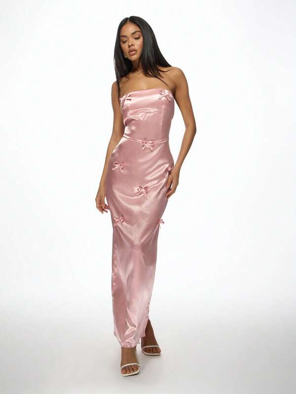 Missguided MISSGUIDED Elegant Satin Bow Detail Fitted Maxi Dress