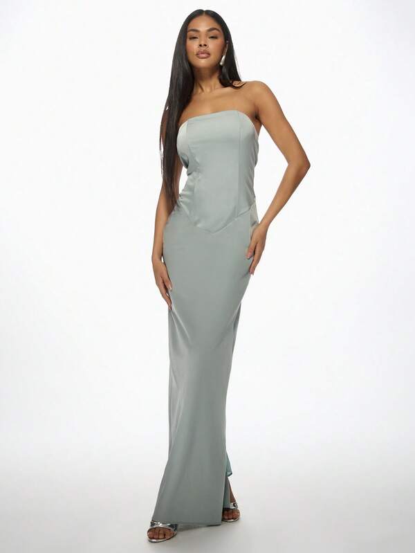 Missguided MISSGUIDED Elegant Satin Corset Strapless Fitted Maxi Dress