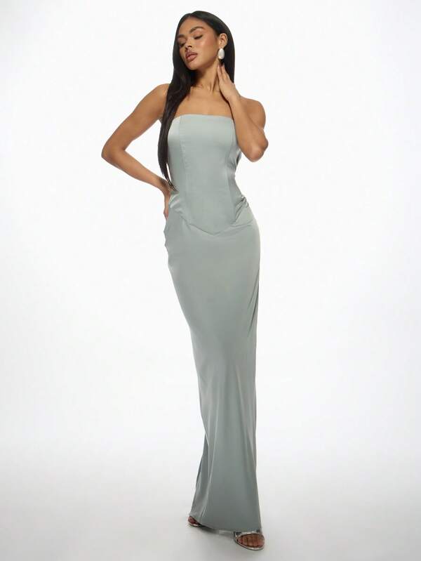 missguided MISSGUIDED Elegant Satin Corset Strapless Fitted Maxi Dress