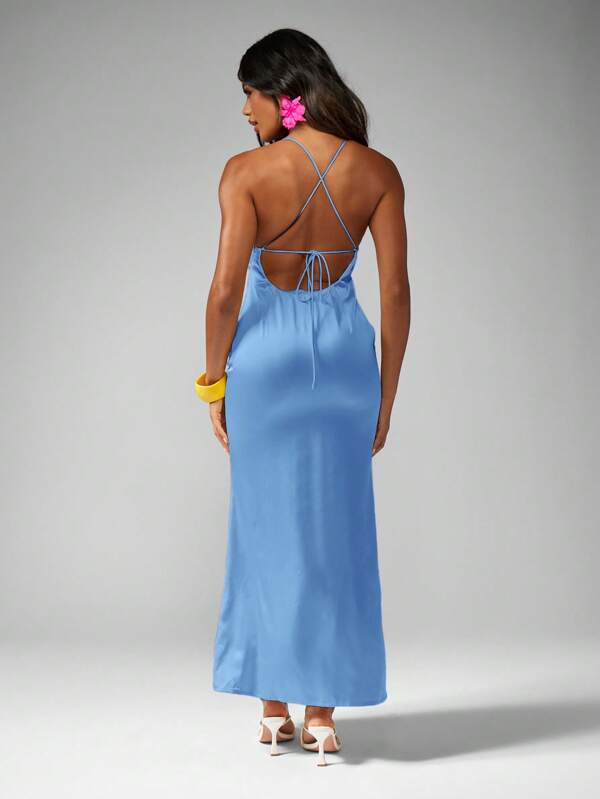 Missguided MISSGUIDED Elegant Satin Maxi Slip Long Dress With Empire Waist