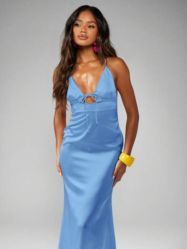 Missguided MISSGUIDED Elegant Satin Maxi Slip Long Dress With Empire Waist