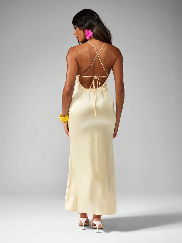 Missguided MISSGUIDED Elegant Satin Slip Maxi Dress V-Neck Empire Waist