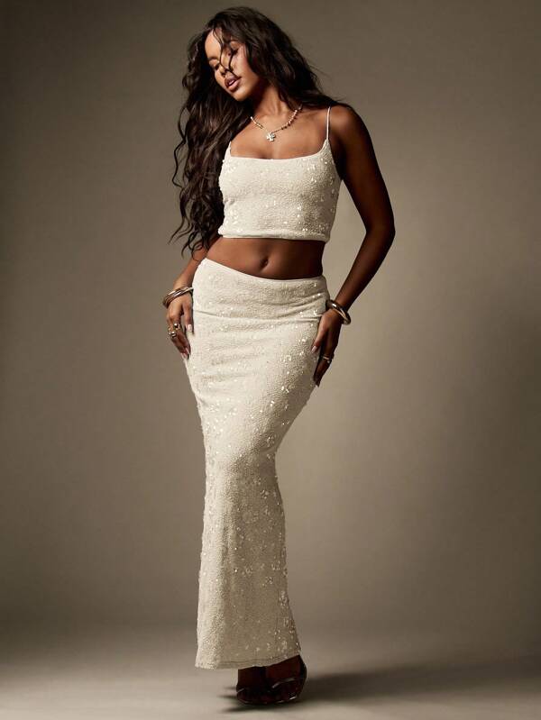 missguided MISSGUIDED Elegant Sequin Crop Top And Maxi Skirt Set