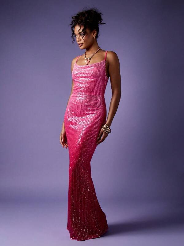missguided MISSGUIDED Elegant Sequin Sparkle Floor Length Dress