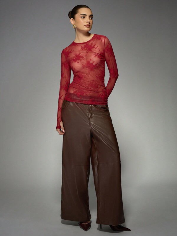 Missguided MISSGUIDED Elegant Sheer Lace Long Sleeve Blouse