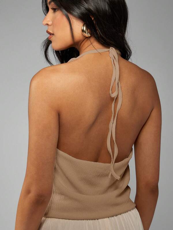 Missguided MISSGUIDED Elegant Sleeveless Cowl Neck Backless Halter Draped Tank Top