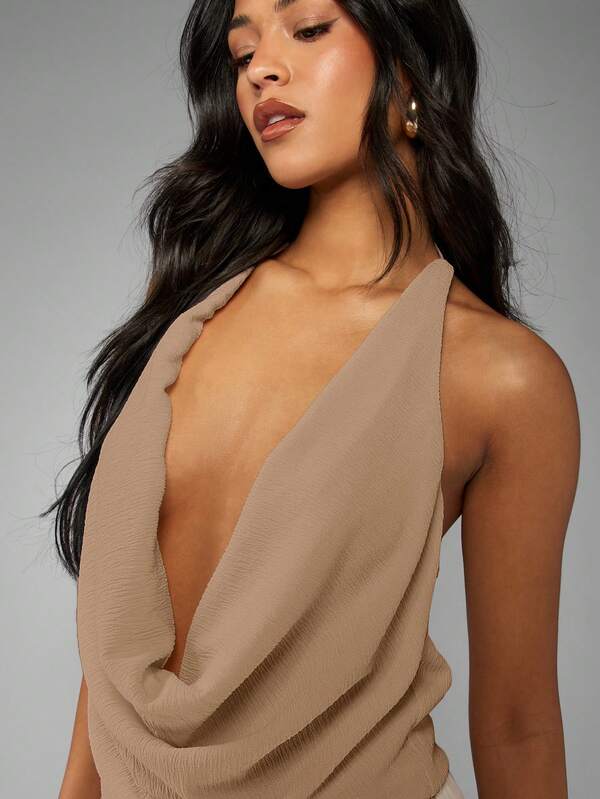 Missguided MISSGUIDED Elegant Sleeveless Cowl Neck Backless Halter Draped Tank Top