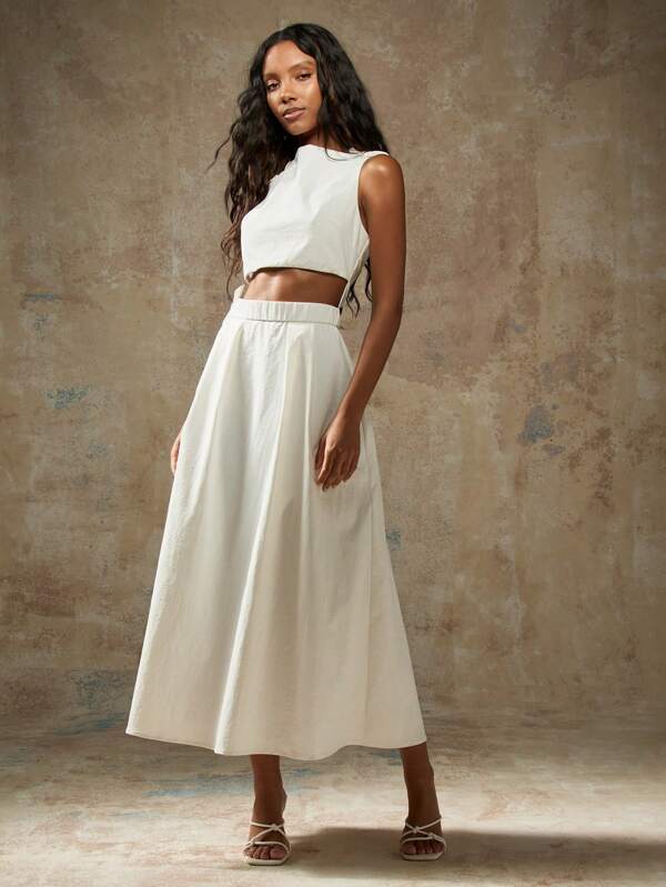 missguided MISSGUIDED Elegant Sleeveless Crop Top High Waist Full Skirt Maxi Dress