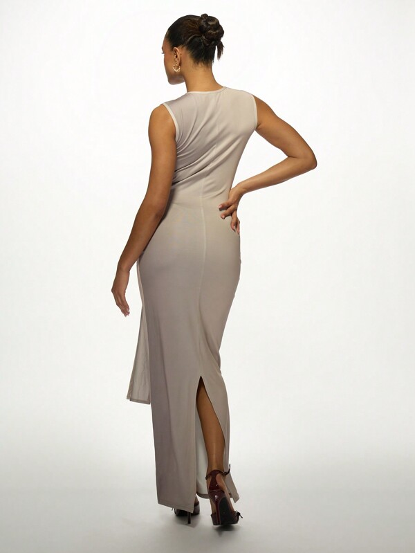 Missguided MISSGUIDED Elegant Slinky Knot Front Ruched Side Draped Design Long Dress