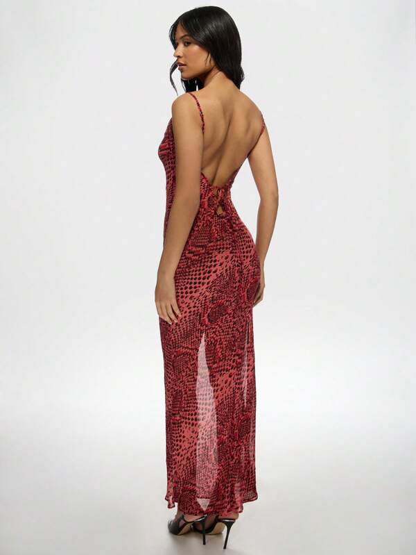 Missguided MISSGUIDED Elegant Snake Print Bodycon Sleeveless Long Dress