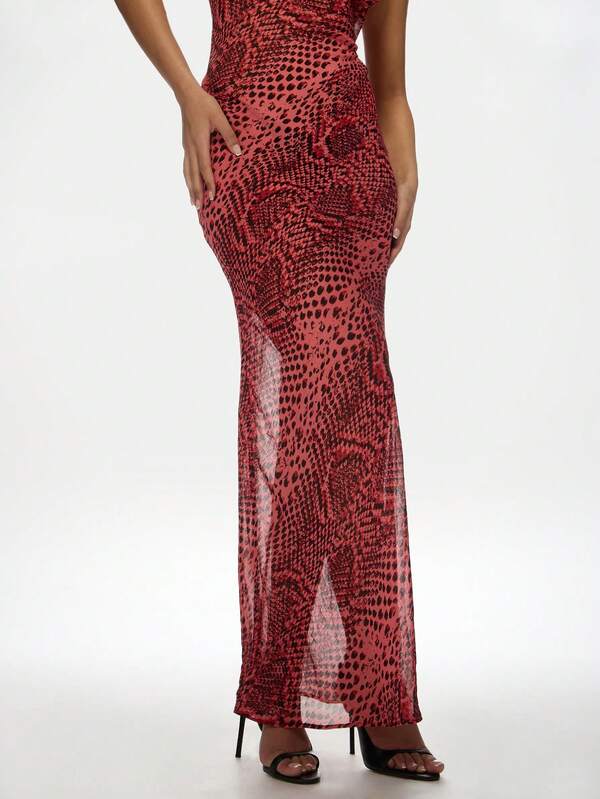 Missguided MISSGUIDED Elegant Snake Print Bodycon Sleeveless Long Dress