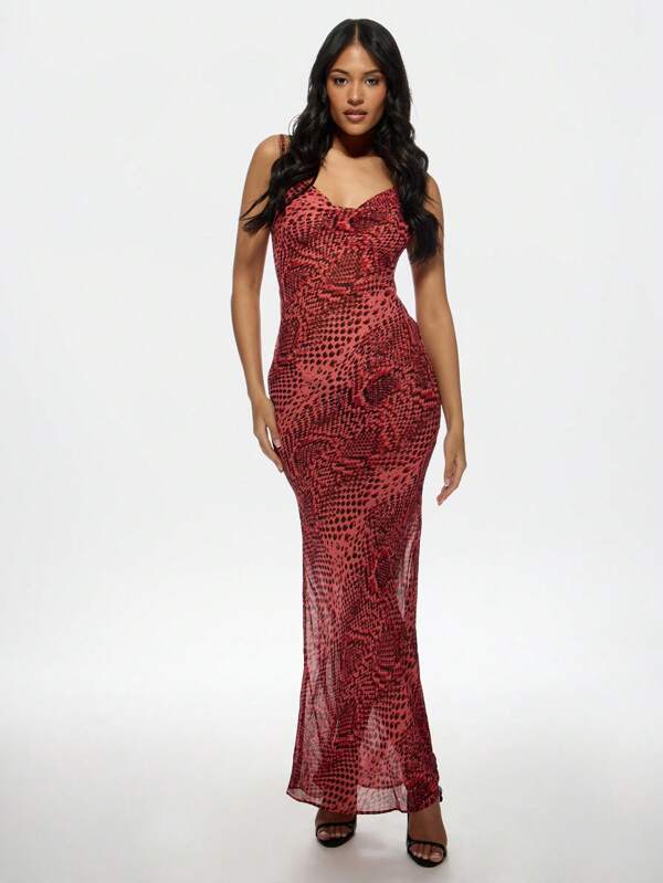missguided MISSGUIDED Elegant Snake Print Bodycon Sleeveless Long Dress