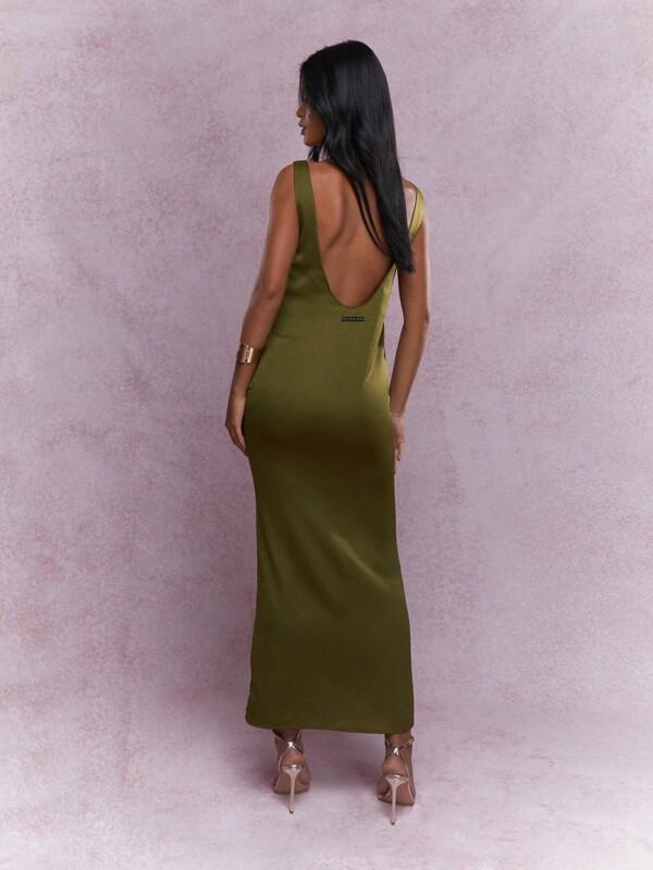 Missguided MISSGUIDED Elegant St. Patrick'S Day Sleeveless Floor Length Bodycon Maxi Dress Irish-Themed Evening Gown For Special Occasions And Holiday Celebrations Satin Finish