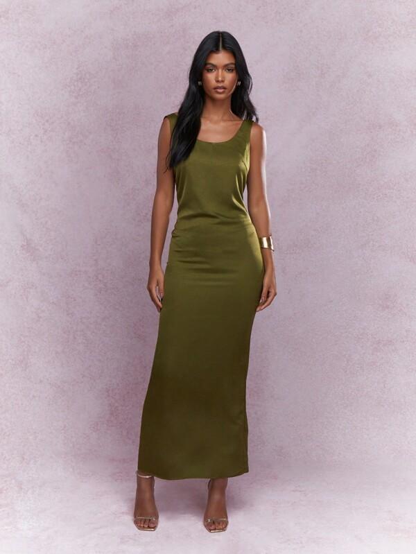missguided MISSGUIDED Elegant St. Patrick'S Day Sleeveless Floor Length Bodycon Maxi Dress Irish-Themed Evening Gown For Special Occasions And Holiday Celebrations Satin Finish