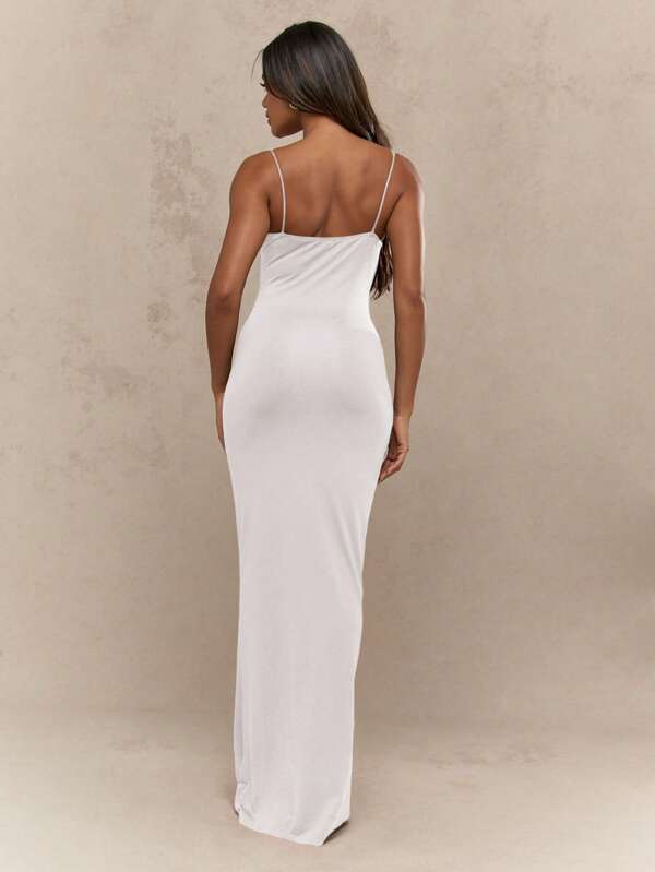 Missguided MISSGUIDED Elegant Straight Neck Cami Sleeveless Bodycon Maxi Dress