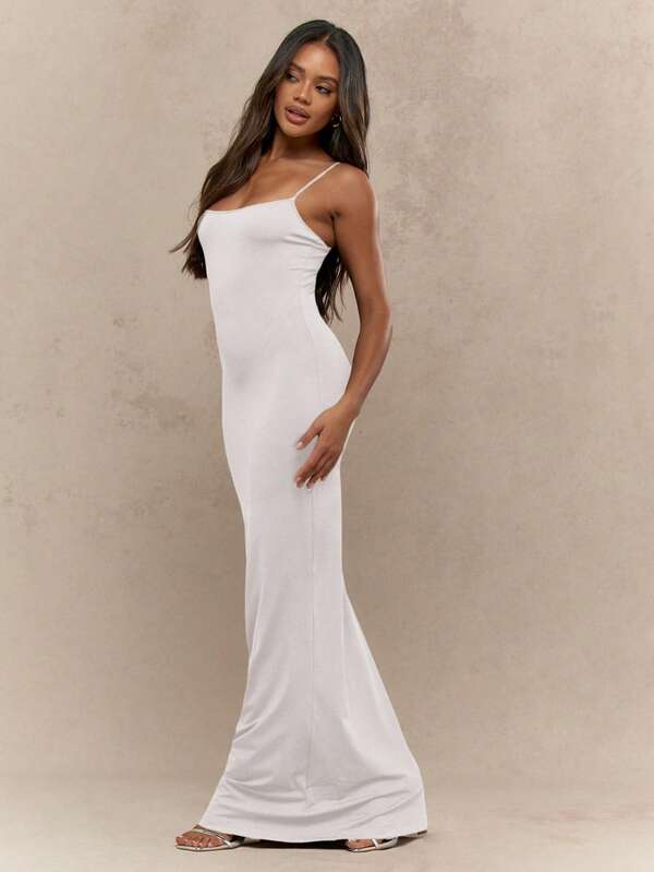 Missguided MISSGUIDED Elegant Straight Neck Cami Sleeveless Bodycon Maxi Dress