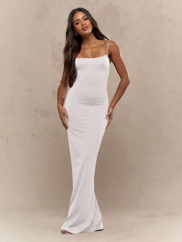 missguided MISSGUIDED Elegant Straight Neck Cami Sleeveless Bodycon Maxi Dress