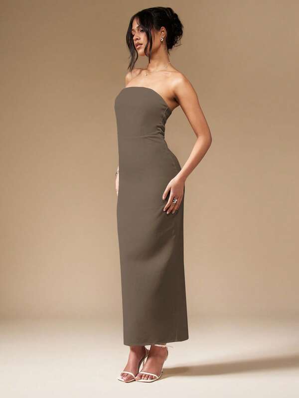 Missguided MISSGUIDED Elegant Strapless Bandeau Column Silhouette Maxi Dress