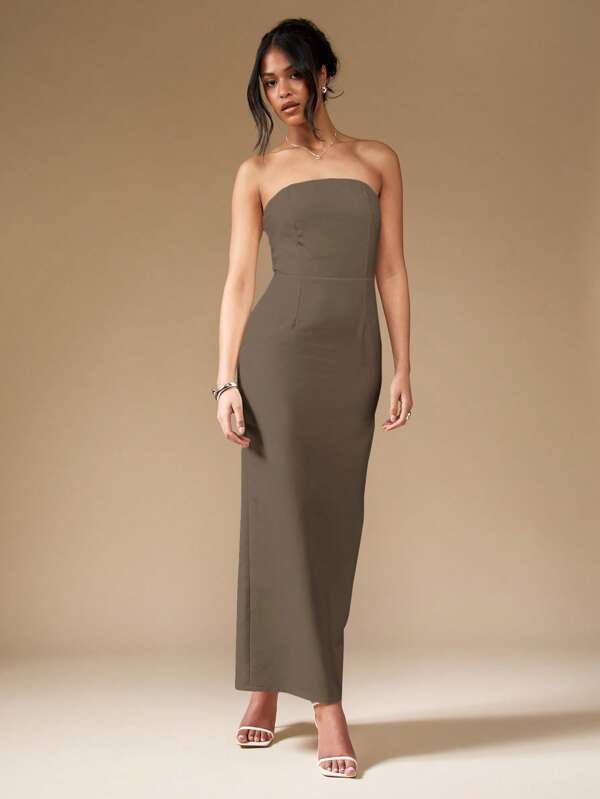 missguided MISSGUIDED Elegant Strapless Bandeau Column Silhouette Maxi Dress