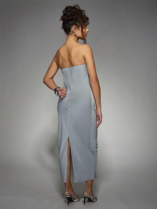 Missguided MISSGUIDED Elegant Strapless Bandeau Satin Midi Dress