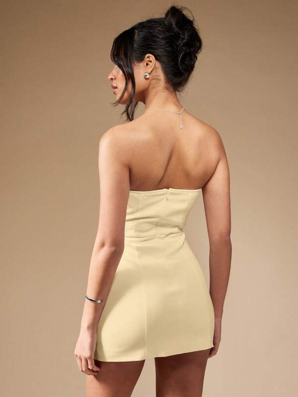 Missguided MISSGUIDED Elegant Strapless Bodycon Bow Detail Mini Dress