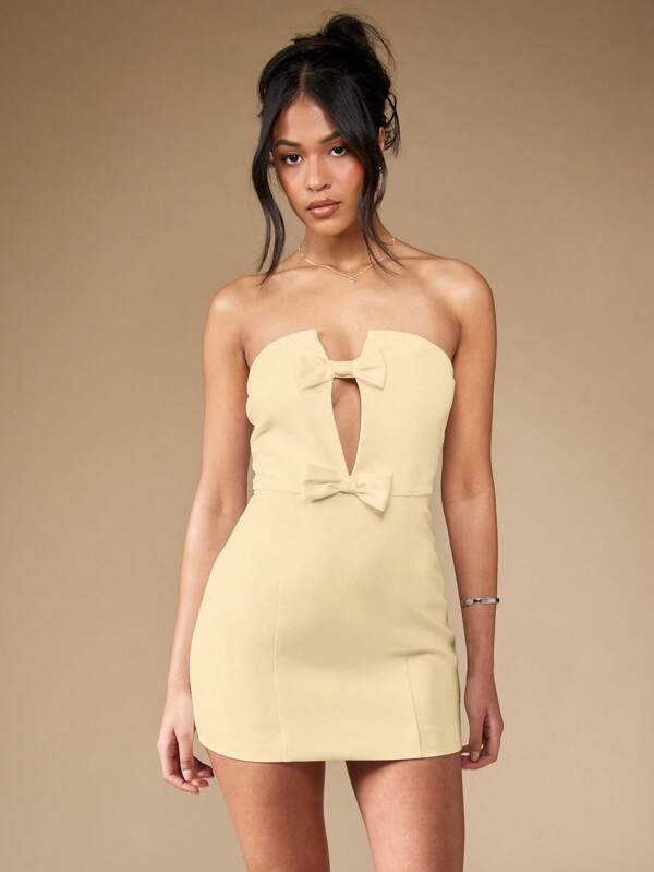 missguided MISSGUIDED Elegant Strapless Bodycon Bow Detail Mini Dress