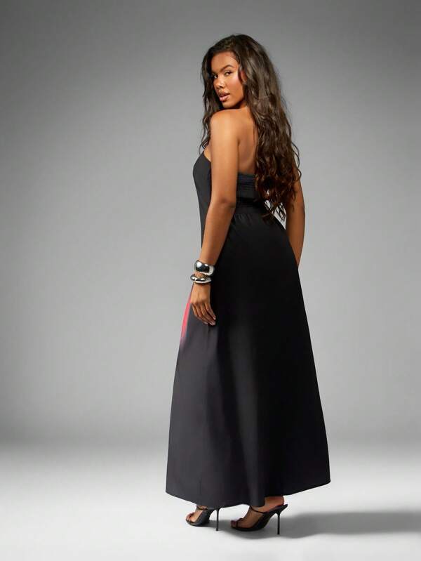 Missguided MISSGUIDED Elegant Strapless Orchid Print Floor Length Maxi Dress