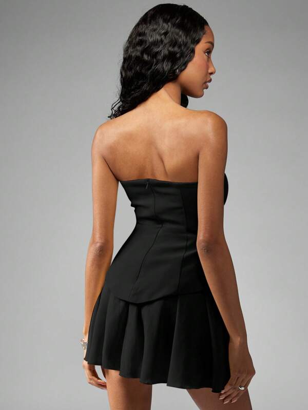 Missguided MISSGUIDED Elegant Strapless Peplum Layered Skirt Women Mini Dress