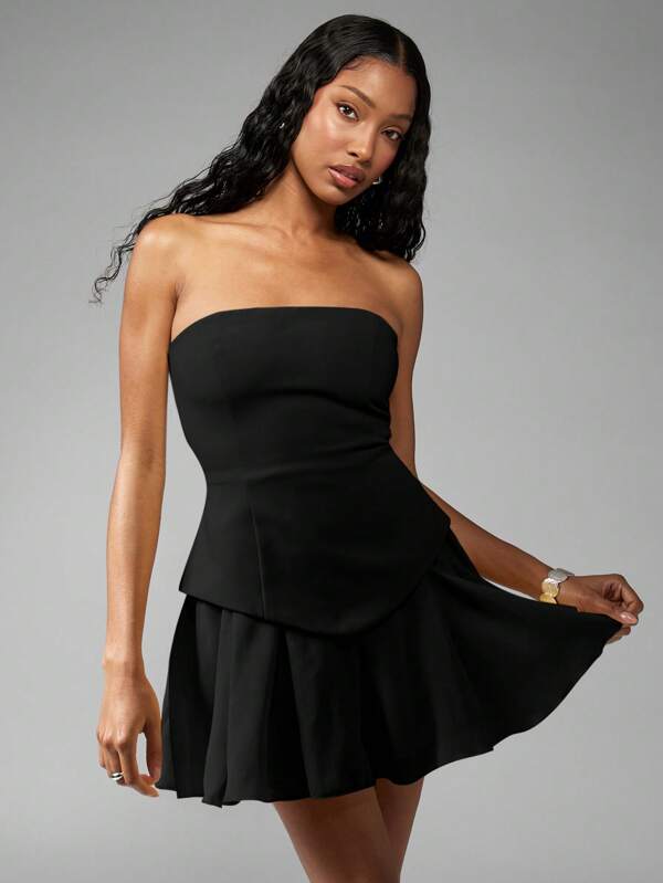 missguided MISSGUIDED Elegant Strapless Peplum Layered Skirt Women Mini Dress