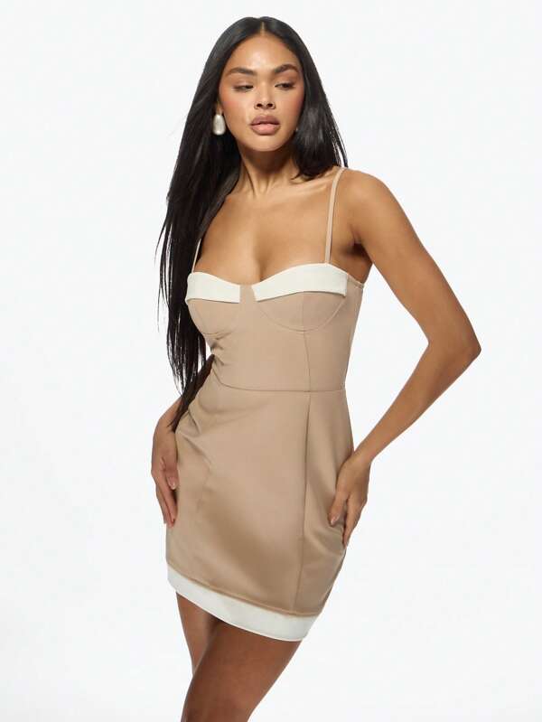 missguided MISSGUIDED Elegant Strappy Bustier Mini Dress With Color Block Design