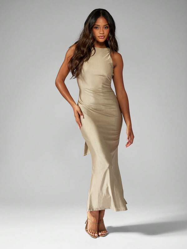 Missguided MISSGUIDED Elegant Stretch Slinky Ruched Side Bodycon Gown