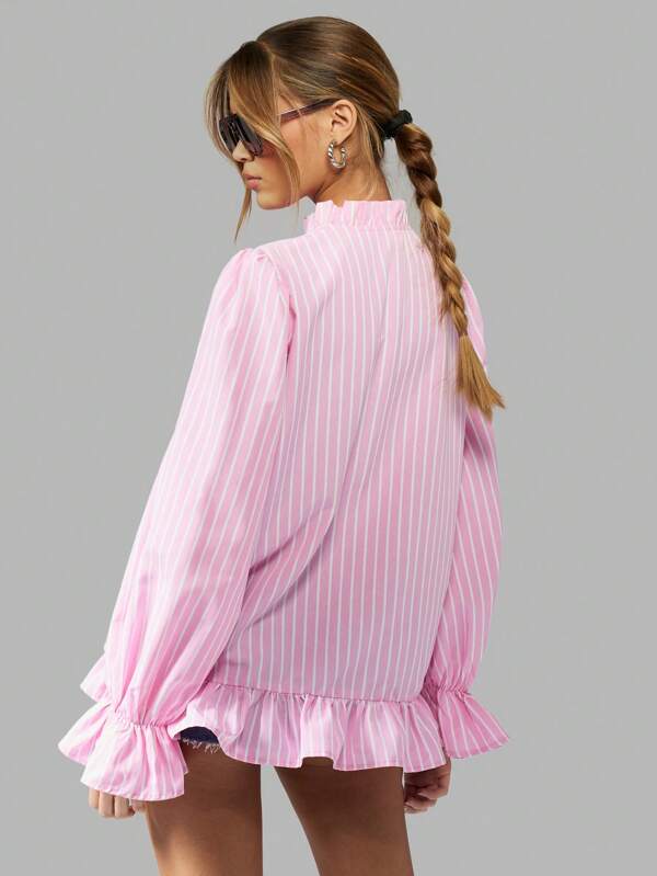 Missguided MISSGUIDED Elegant Striped Ruffle Puff Sleeve Blouse
