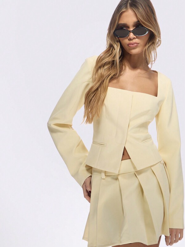 Missguided MISSGUIDED Elegant Structured Square Neck Long Sleeves Tailored Peplum Design Women Tops