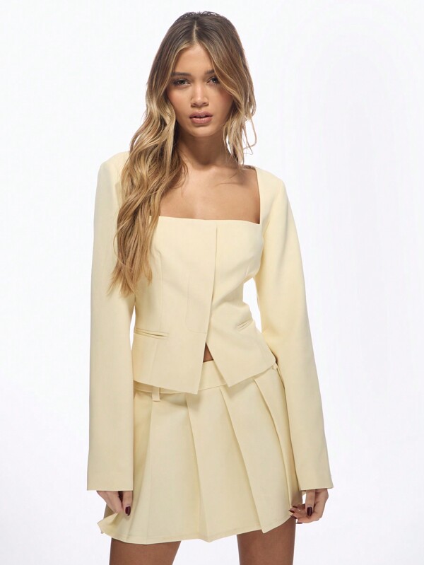 missguided MISSGUIDED Elegant Structured Square Neck Long Sleeves Tailored Peplum Design Women Tops