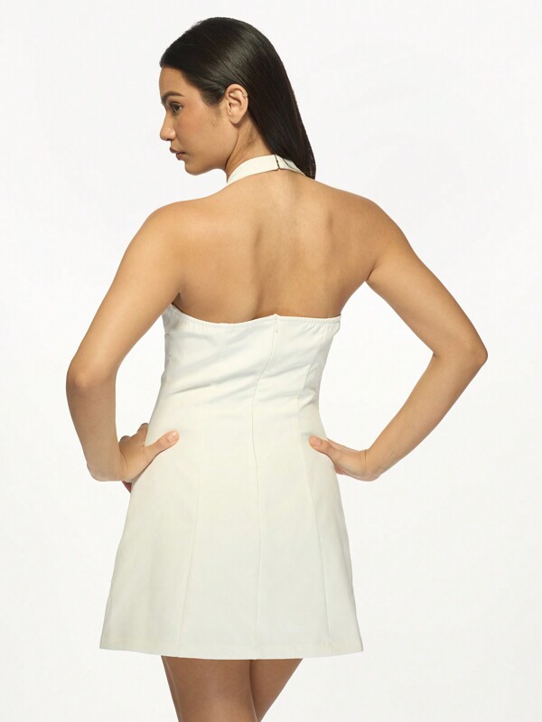 Missguided MISSGUIDED Elegant Tailored A-Line Halter Mini Dress With Fitted Bodice