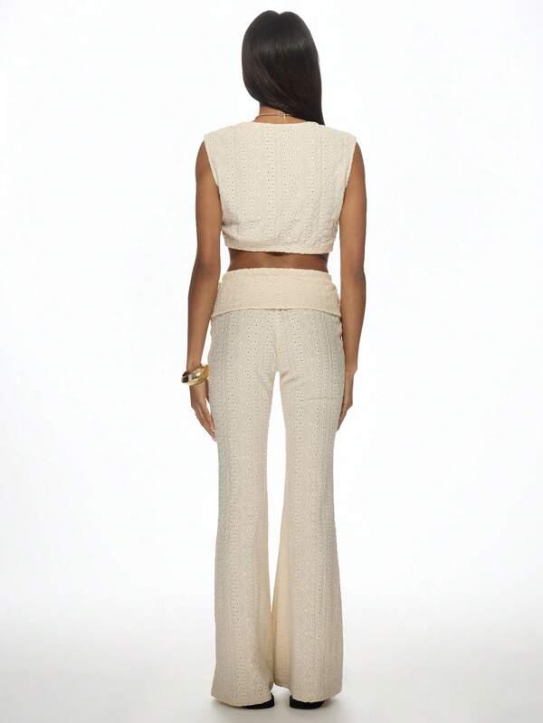 Missguided MISSGUIDED Elegant Textured Knit Crop Top Bell Bottom Set