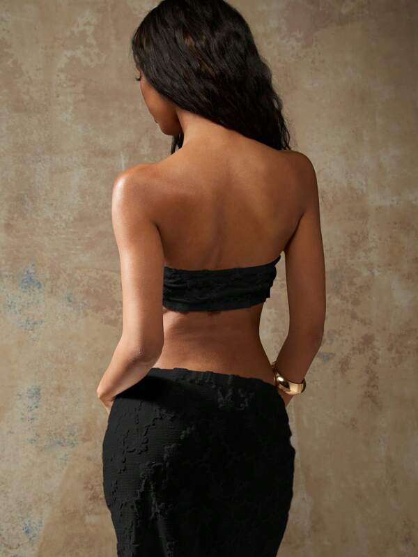 Missguided MISSGUIDED Elegant Textured Lace Strapless Bandeau Crop Top