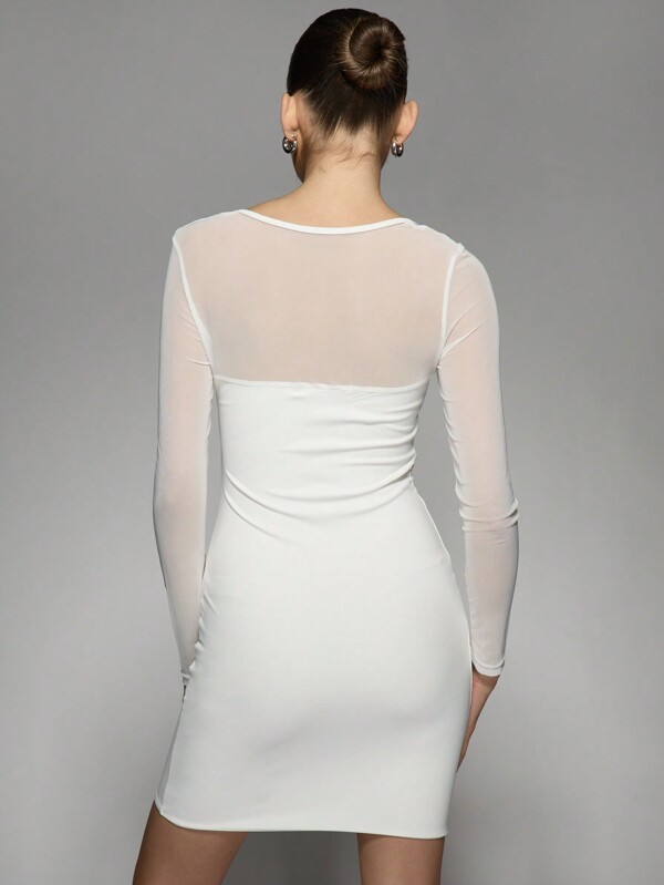 Missguided MISSGUIDED Elegant Twisted Front Cutout Sheer Long Sleeves Mini Dresses