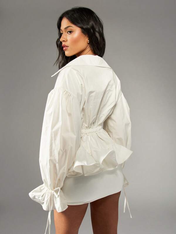 Missguided MISSGUIDED Elegant Victorian Style Drawstring Waist Collared Tops