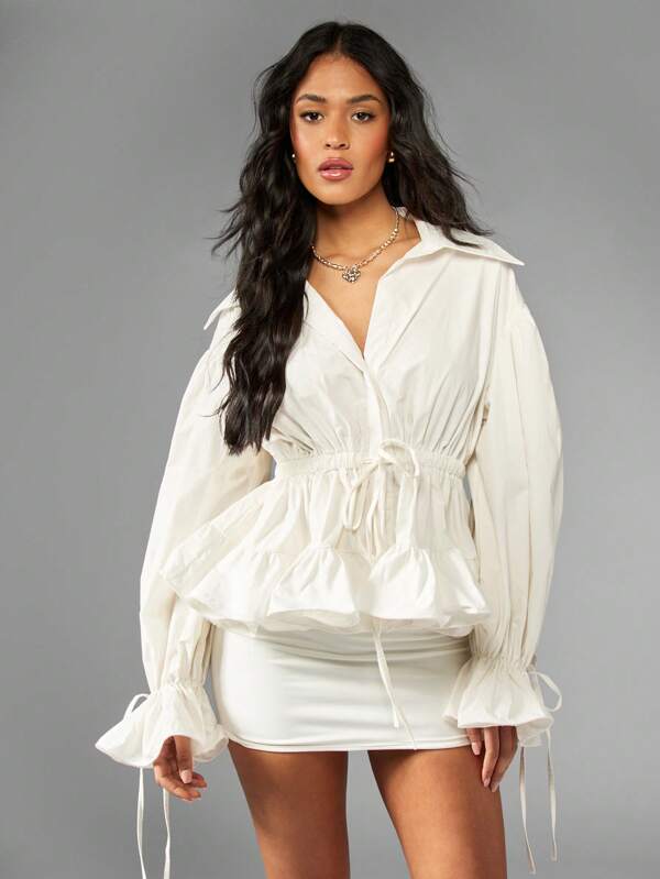 Missguided MISSGUIDED Elegant Victorian Style Drawstring Waist Collared Tops