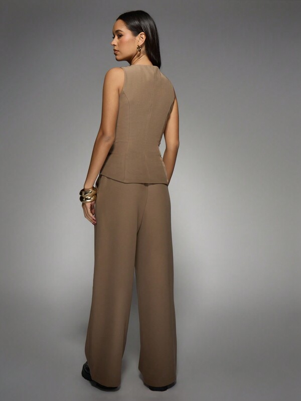 Missguided MISSGUIDED Elegant Waistcoat Wide Leg Suit Two-Piece Outfits