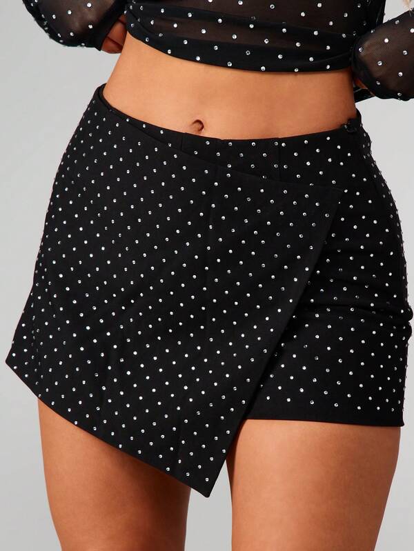 missguided MISSGUIDED Embellished Asymmetric Mini Skort With Studs