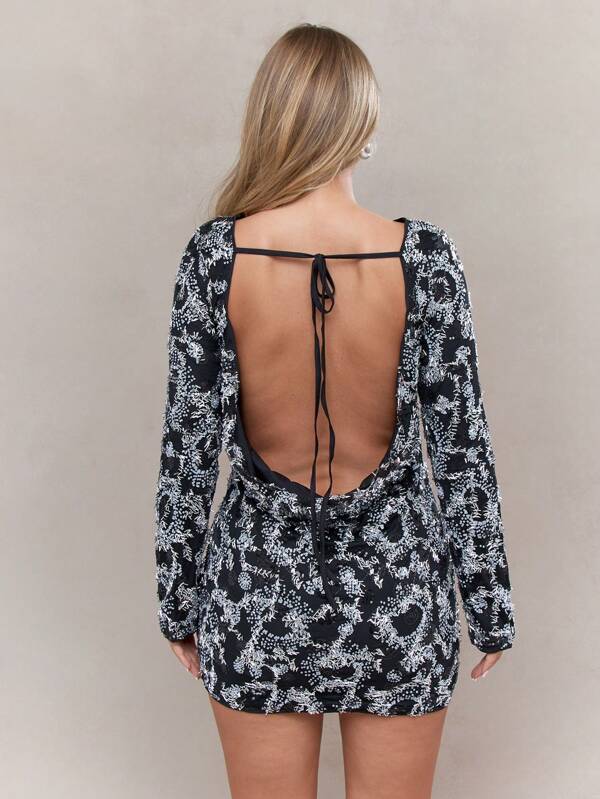 Missguided MISSGUIDED Embellished Floral Mini Dress With Open Back