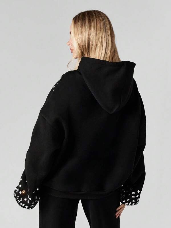 Missguided MISSGUIDED Embellished Hoodie With Rhinestone Details