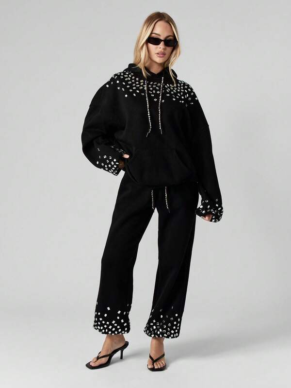 Missguided MISSGUIDED Embellished Hoodie With Rhinestone Details