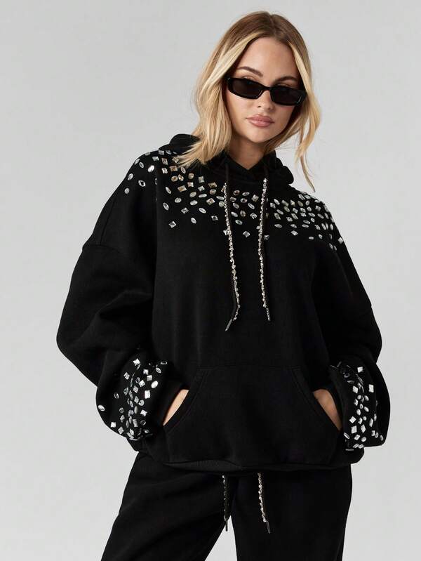Missguided MISSGUIDED Embellished Hoodie With Rhinestone Details