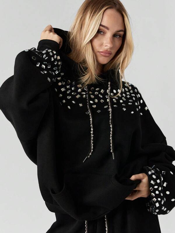 missguided MISSGUIDED Embellished Hoodie With Rhinestone Details