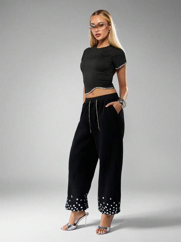 Missguided MISSGUIDED Embellished Joggers With Sequin Hem Detail