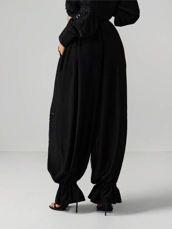 Missguided MISSGUIDED Embellished Satin Balloon Trousers With Ruffle Hem