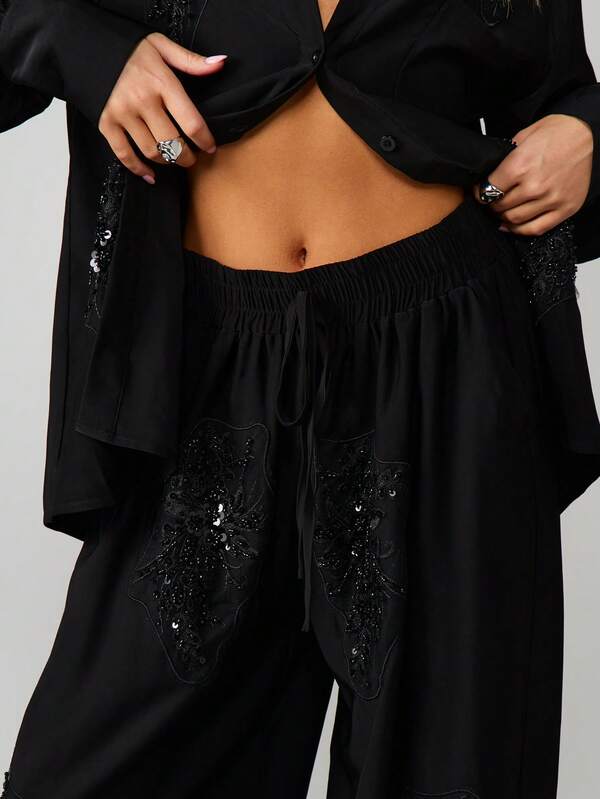 Missguided MISSGUIDED Embellished Satin Balloon Trousers With Ruffle Hem